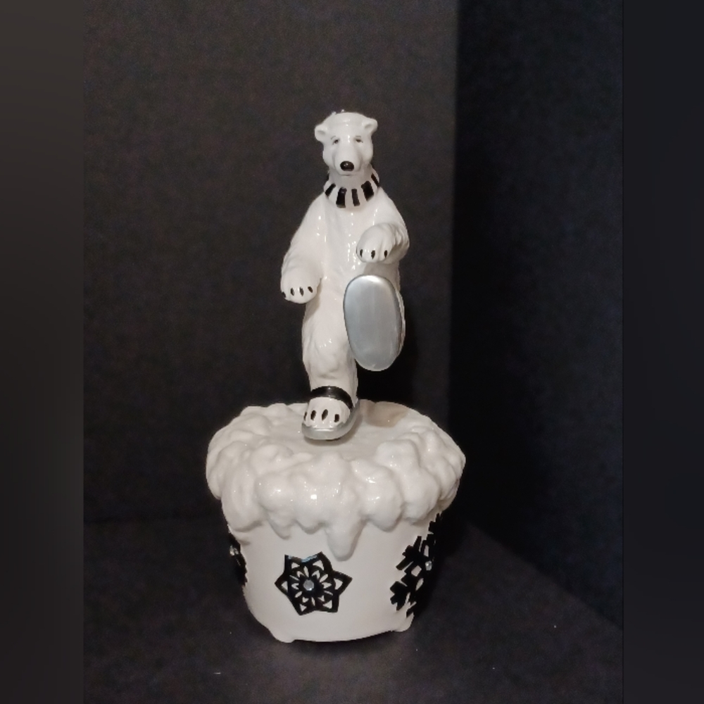 Midnight Sparkle Collection- Polor Bear Ice Skating Music Box APPLE TREE DESIGN